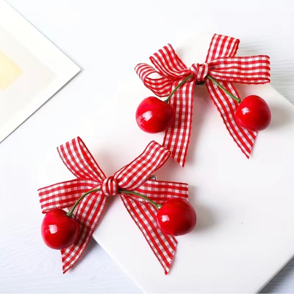 2pcs Cute Cherry Hair Clips Dot Bow Hair Accessories